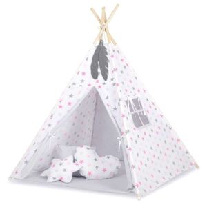 BabyLion textil Indián sátor - Rózsaszín csillagok - szürke