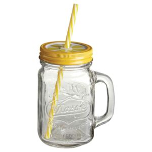 Üvegpohár sárga fedéllel és szívószállal, 450 ml - Premier Housewares