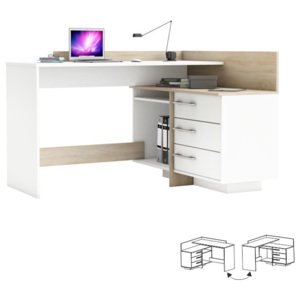 Sarok számítógépasztal, fehér/sonoma tölgyfa, TALE 484881