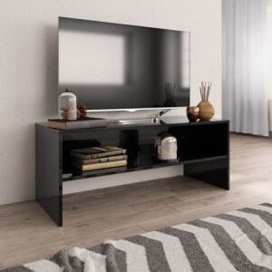 Magasfényű fekete forgácslap TV-szekrény 100 x 40 x 40 cm