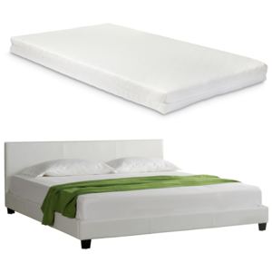 Corium® Franciágy matraccal Barcelona műbőr ágykeret kárpitozott design ágy hideghab matrac 140 x 200 cm fehér