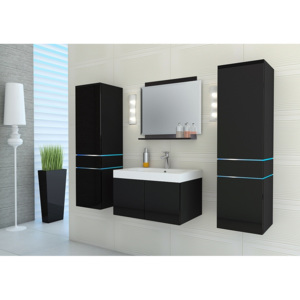 TALUN fürdőszoba összeállítás + mosdó, fekete/magasfényű fekete