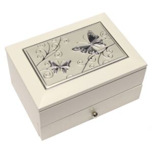 Fiókos ékszertartó doboz - fehér, pillangós