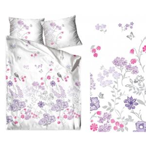 Fehér pamut ágynemű réti virágokkal 3 rész: 1db 160 cmx200 + 2db 70 cmx80