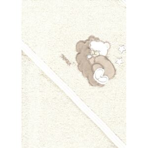 Trimex kapucnis,frottír fürdőlepedő 70*80 cm - beige mogyoró alvó maci