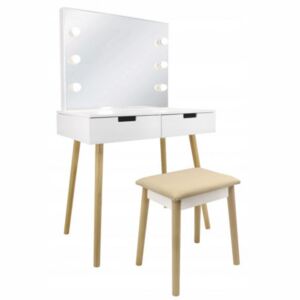 Inlea4Fun Tükrös fiókos fésülködő asztal LED világítással és székkel