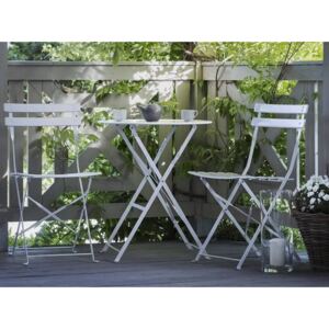 Beliani Fehér kerti bútor szett, Terasz bútor, Kerti asztal, 2 db. szék, acél