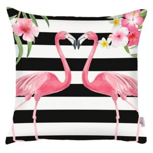 Lovely Flamingos fekete-fehér párnahuzat, 43 x 43 cm - Apolena