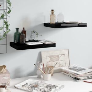 VidaXL 2 db magasfényű fekete MDF lebegő fali polc 40 x 23 x 3,8 cm
