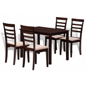 Barna | fehér tömör fa étkezőasztal + 4 db székes étkező garnitúra
