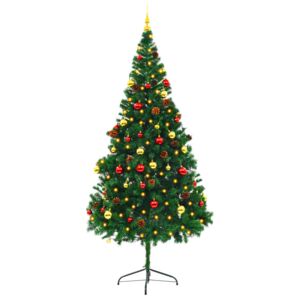 Zöld műfenyő karácsonyfa díszekkel és LED fényekkel 210 cm