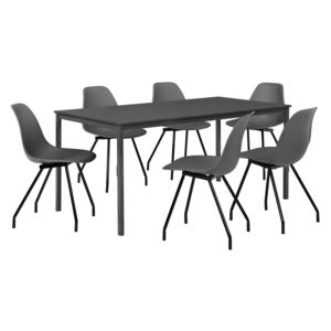 [en.casa]® Étkezőgarnitúra étkezőasztal 6 székkel 180 x 80 cm design konyhai asztal szürke Liverpool