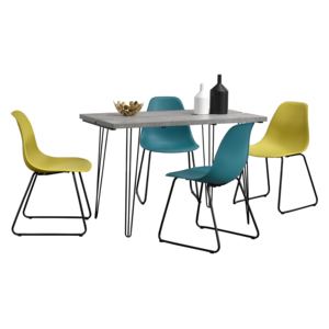 [en.casa]® Étkezőasztal Lancaster 120 x 60 x 77 cm 4 design étkezőszék konyhai asztal hajtűlábbal étkezőgarnitúra beton/mustársárga-türkiz