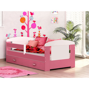 JAKUB Color gyerekágy, 80x180 cm, + ágyneműtartó, fehér/rózsaszín