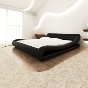 Fekete műbőr ágy memóriahabos matraccal 180 x 200 cm