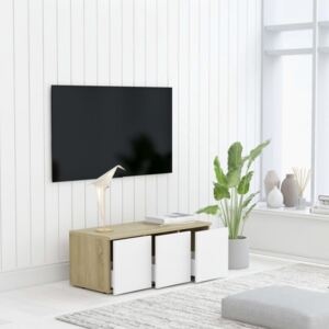 Fehér-sonomatölgy színű forgácslap TV-szekrény 80 x 34 x 30 cm