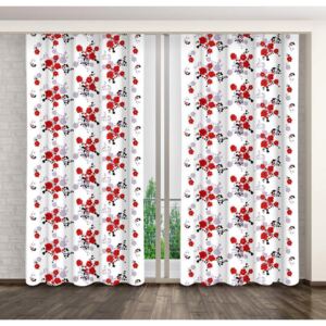 Gyönyörű fehér függöny gyűrődő szalagon, piros virágok motívumával Hossz: 250 cm