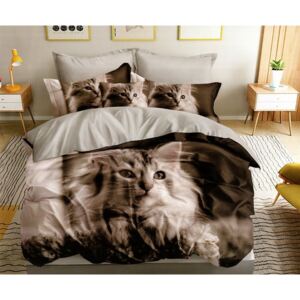 Eredeti kétoldalas szürke-barna ágynemű macska motívummal 3 rész: 1db 160 cmx200 + 2db 70 cmx80