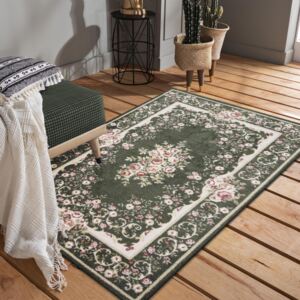 Időtálló zöld rusztikus szőnyeg rózsaszín virágokkal Szélesség: 80 cm | Hossz: 150 cm
