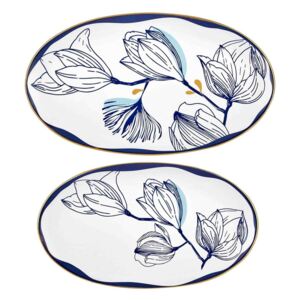 Bleu 2 db fehér porcelán tányér kék virágokkal - Mia