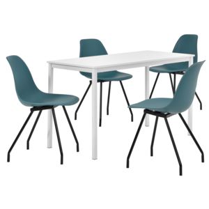 [en.casa]® Étkezőgarnitúra étkezőasztal 4 székkel 120 x 60 cm design konyhai asztal fehér/türkiz Liverpool