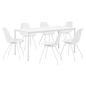 [en.casa]® Étkezőgarnitúra étkezőasztal 6 székkel 160 x 80 cm design konyhai asztal fehér Liverpool