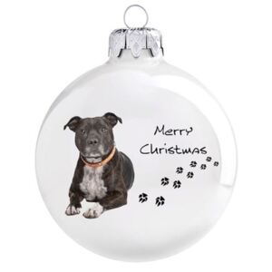 Staffordshire terrier porcelán fehér 8cm - Karácsonyfadísz