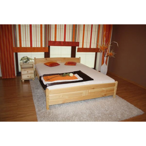 ANGEL magasított ágy + matrac + ágyrács, 160x200 cm, natúr-lakk