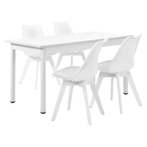 [en.casa]® Étkezőasztal 140 x 60 cm 4 étkezőszék design konyhai asztal fehér Leverkusen