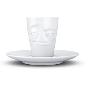 Fehér 'mosolygós' porcelán csésze és alátét, 80 ml - 58products