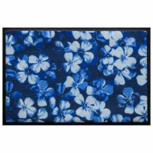 Virágok és levelek prémium lábtörlő - kék virágok (100*70)