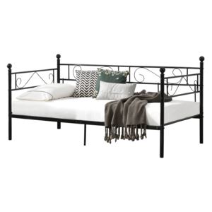 [en.casa]® Fémkeretes ágy - egyszemélyes dizájn ágykeret 200 x 100cm ágyráccsal - fekete színben