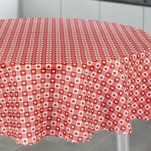 Goldea teflonbevonatú asztalterítő - szívecskék piros kockás alapon - ovális 40 x 80 cm
