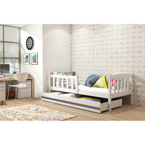 FLORENT gyerekágy + AJÁNDÉK matrac + ágyrács, 80x160 cm, fehér, grafit