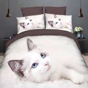 Fehér cica kék szemekkel pamut ágynemű