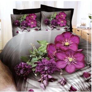 Szürke színben mályva virágok pamut ágynemű