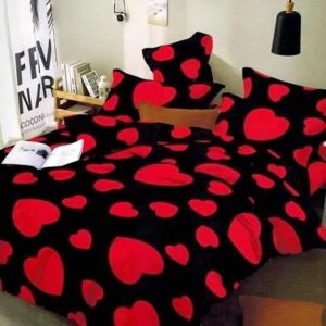 Fekete piros pamut ágynemű szivecske mintával
