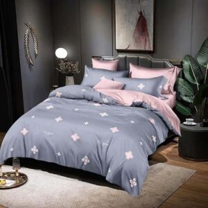 Kék rózsaszín pamut ágynemű virágokkal