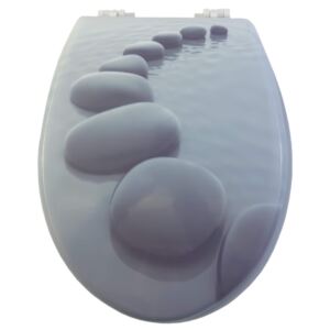 Bath Duck Wc-Ülőke - Mdf - Mintás - Műanyag Zsanérokkal - Fekete Kövek