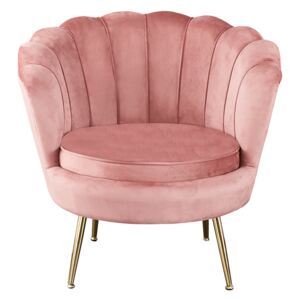 Art-deco desing fotel, rózsaszín bársony szövet/arany króm- arany, NOBLIN