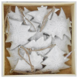 X-mass 10 db-os fehér fenyőfa formájú karácsonyfadísz szett fából - Ego Dekor