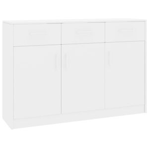 Magasfényű fehér forgácslap tálalószekrény 110 x 34 x 75 cm