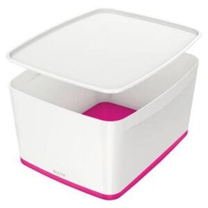 Tároló doboz, fedővel, nagy, LEITZ MyBox, fehér-rózsaszín (E52161023)