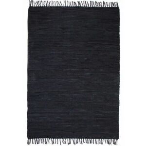 Fekete, kézzel szőtt bőr Chindi szőnyeg 80 x 160 cm