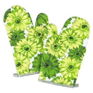 Virágok zöld edényfogó, 28 x 18 cm, 2 db-os szett