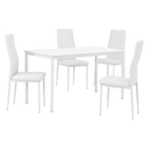 [en.casa]® Étkezőgarnitúra étkezőasztal 4 műbőr székkel 140 x 60 cm design konyhai asztal fehér Liverpool