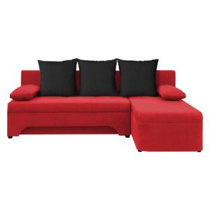 Sarok kanapé Sally piros + fekete párnák (1 tárhely, hab)