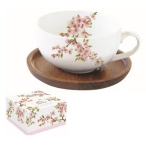 Cseresznyevirágos porcelán csésze akácfa alátéttel - Sakura