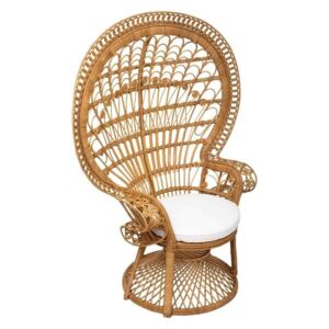 Rattan páva fotel, párnázott, natúr - BALI
