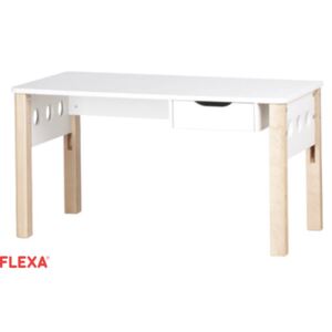 White állítható magasságú asztal, fiókkal, nyírfa lábbal
